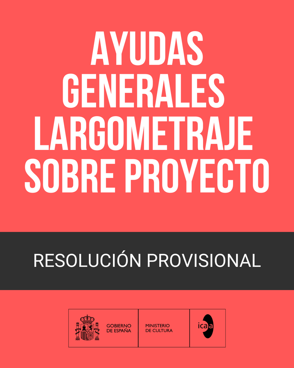 📣 Se publica la Propuesta de resolución provisional del primer procedimiento de selección de las Ayudas generales para la producción de largometrajes sobre proyecto de 2025.

➡️cultura.gob.es/servicios-al-c…