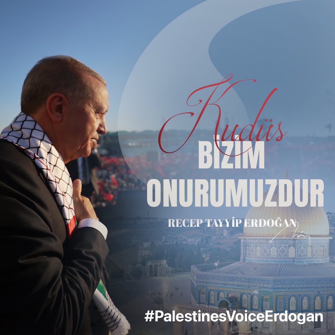 Söylenecek son bir söz kalsa bile merhametin, adaletin ve mazlumların sesi olacağız. 

Cumhurbaşkanımız <a href="/RTErdogan/">Recep Tayyip Erdoğan</a>’ın “Kudüs bizim onurumuzdur” sözü tüm dünyaya ders niteliğinde.

#PalestinesVoiceErdogan