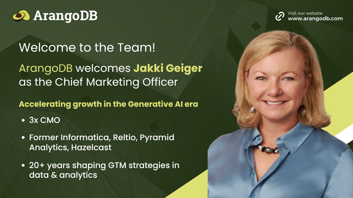 arangodb's tweet image. 🔗 Arango is solving the GenAI data infrastructure nightmare holding back ROI & business value.
✨ Thrilled to welcome Jakki Geiger as our new CMO. 🎊
⚡ Together, we’re moving into the next phase of trusted, scalable & cost-efficient GenAI apps.
#Leadership #CMO #GenAI #AI