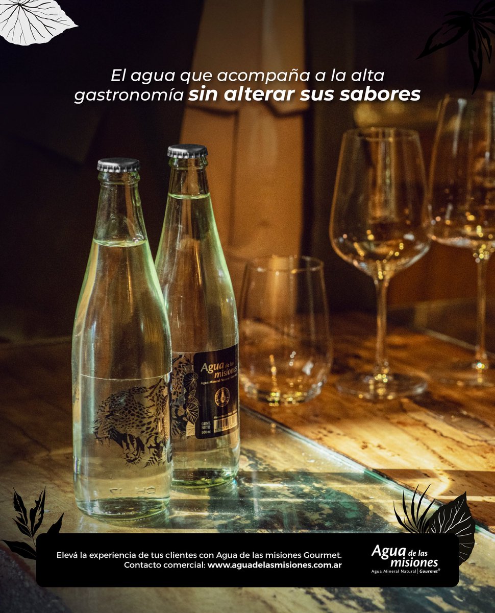 Pura por naturaleza. Fina por elección 💧

Agua de las misiones Gourmet nace en la selva misionera, donde cada gota captura la esencia más pura del origen.

En su nueva presentación de vidrio, lleva la experiencia de maridaje a otro nivel 🍷🍽️