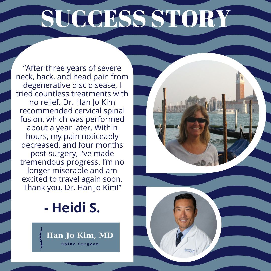 drkimspinemd's tweet image. After 3 years of debilitating neck/back/head pain from #DegenerativeDiscDisease, Heidi finally found relief with cervical #SpinalFusion performed by #DrHanJoKim. It brought immediate improvement &amp;amp; a path to reclaiming a pain-free life. Read more here:

backinthegame.hss.edu/story/heidi-sp…