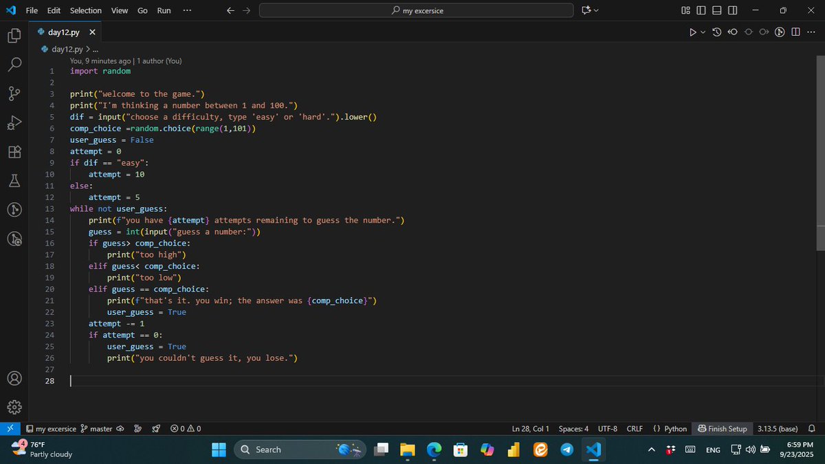 merdas2000m's tweet image. guess the number , it&apos;s a game that i write with #python code. #100dayscodechallenge #python_code
