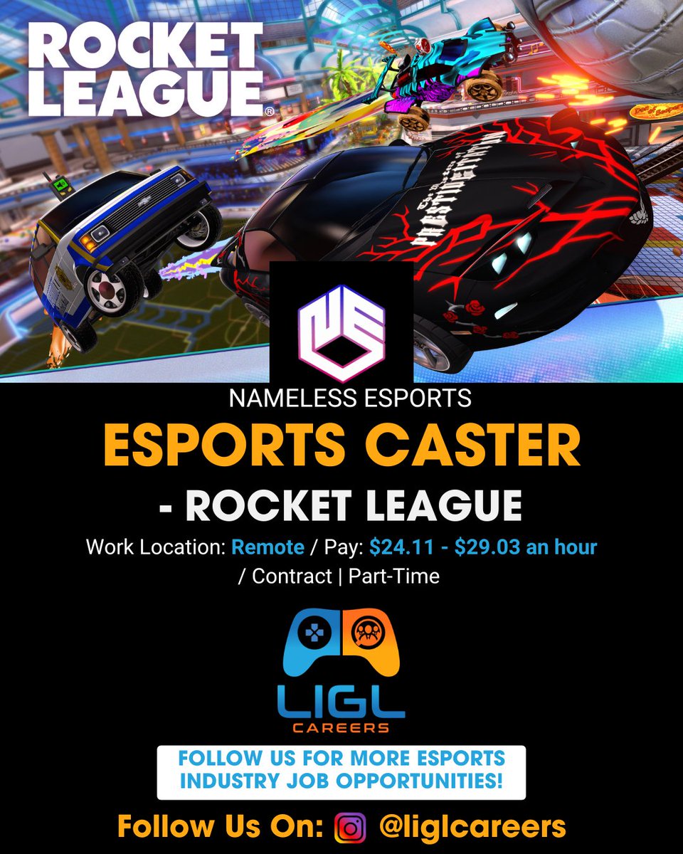 Follow us for more Esports Job Opportunities — like this exciting one at Nameless Esports!

Position: Esports Caster - Rocket League

Apply today → tinyurl.com/2s4yc5k9

Let’s build the future of esports—starting with YOU. #esportsjobs #JobOpening  #Remotejob #LongIsland