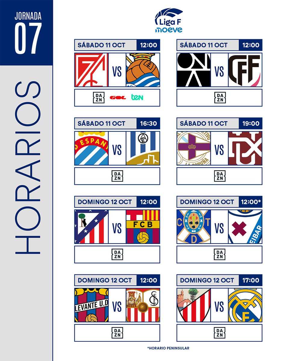 🕘 Estos son los horarios de la Jornada 7 de #LigaFMoeve