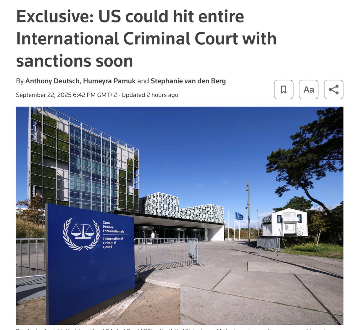 Trump va sanctionner la CPI dans son ensemble, à cause de son enquête à Gaza.

C'est l'existence de la Cour qui est menacée.
C'est la souveraineté européenne qui est attaquée.

<a href="/vonderleyen/">Ursula von der Leyen</a> doit activer la loi de blocage immédiatement pour protéger la Cour et ses partenaires.