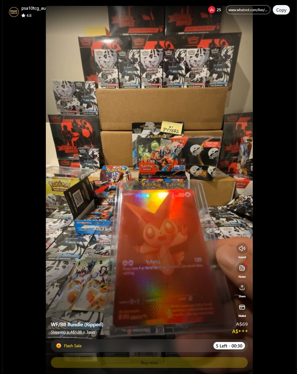 💥BAAAANG!! 💥

Tonight's OCE stream was filled with Mega Evolutions rips, but it was a White Flare pack that stole the show 

Check out the clip of 🔴Victini🔴 being pulled live on psa10tcg_au <a href="/Whatnot/">Whatnot</a> stream 👇

whatnot.com/clip/ac745159-…