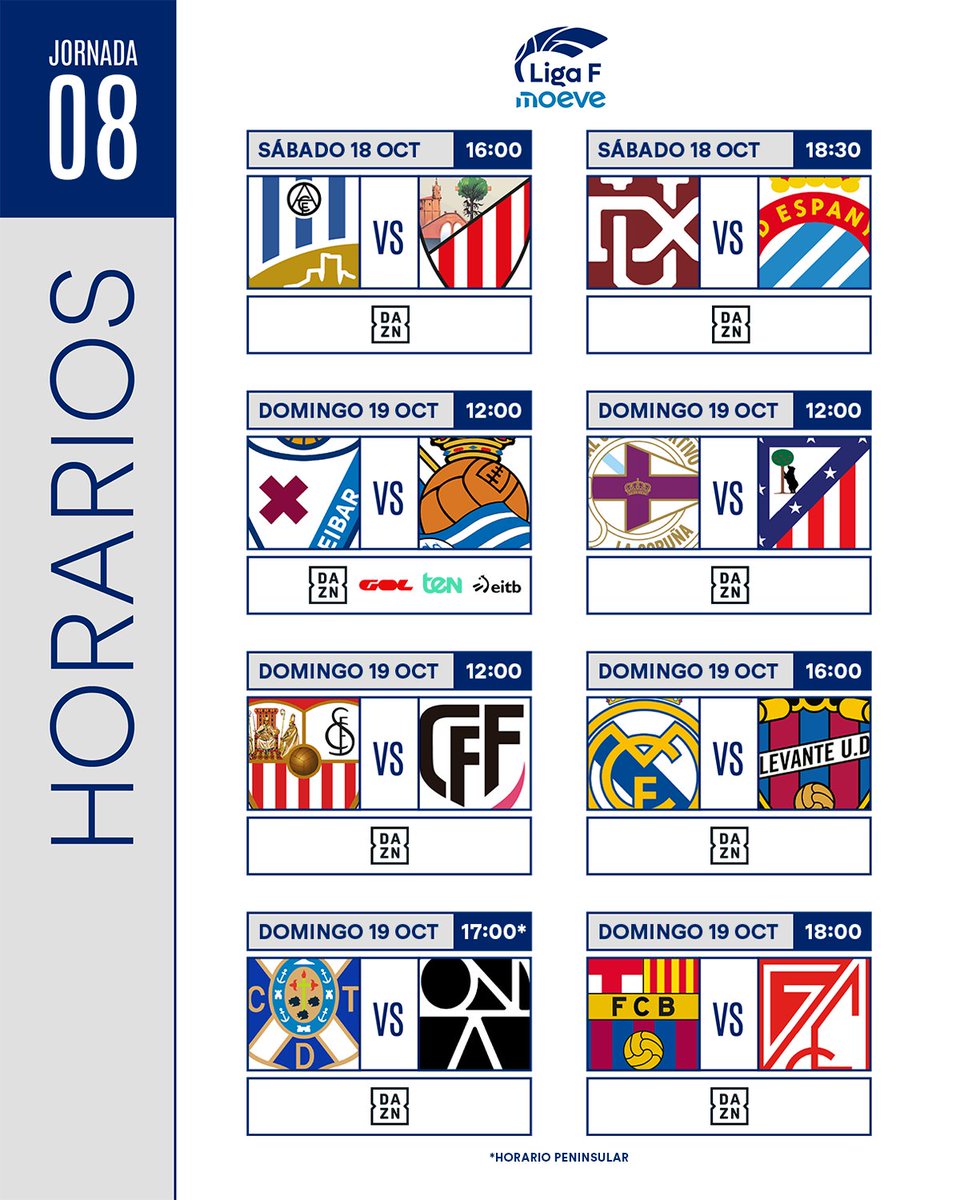 Ya conocemos los horarios de la Jornada 8 de #LigaFMoeve ⤵️