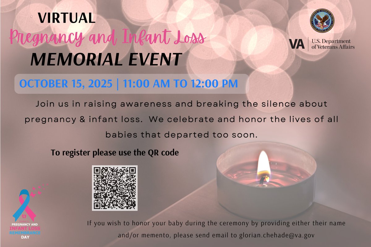 OVAHCS's tweet image. Join us for the Pregnancy and Infant Loss Memorial Virtual Event on October 15 from 11:00 AM to 12:00 PM. 

Register for this event using the QR code or link 
ow.ly/RGJT50X0WSv

#PregnancyAndInfantLossRemembrance #VirtualEvent #SupportAndHealing #NeverForgotte