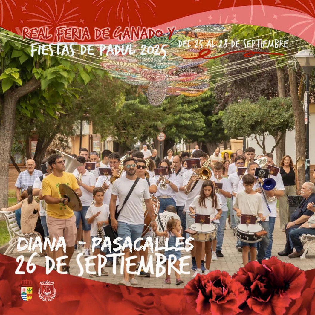 🎶 ¡El próximo viernes Padul comenzará a vivir su feria! 

La Banda San Sebastián estará presente con la tradicional diana floreada 🎺✨ y, al mediodía, pondremos nuestra música en la inauguración de la Feria Real de Ganado 🎉.

👉 ¡Que no te lo cuenten!

#suenasansebastián