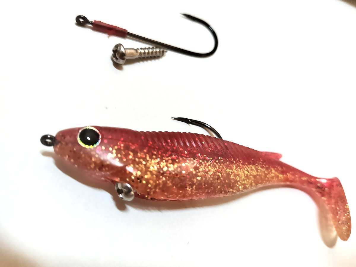 秋に向けてストレートフック使いこなしたくて検討中

細身なら斜め刺しで使えそう🙆

体高あるワームは斜め刺し不可だったので人生初ネイルシンカー挿入🪛
安物でフランケンにしてみたけどもっこりしてる…
ちゃんとタングステンのがよさげ？？？

とりあえずここからブラッシュアップしていこう