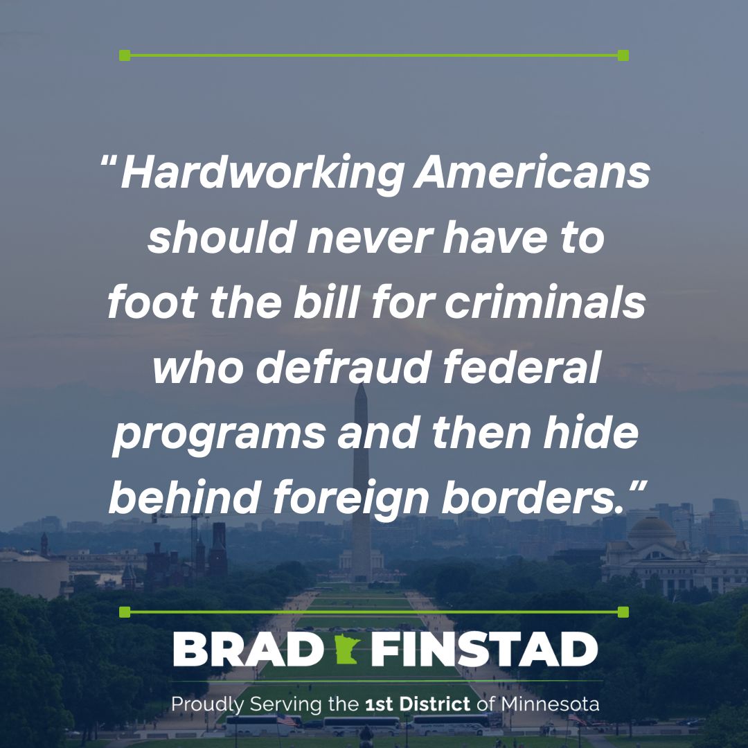 RepFinstad's tweet image. When criminals steal from U.S. taxpayers and send funds abroad, American families lose twice. My Fraud Accountability and Recovery Act blocks foreign aid to countries that harbor fraudsters &amp;amp; refuse to return stolen dollars.
