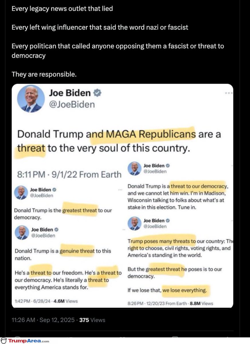After nothing but failure and demonstrated incompetence, all the DemCommies have left to offer is unhinged violent rhetoric.  

And to clarify - our American Constitutional Republic IS a threat “THEIR” democracy!