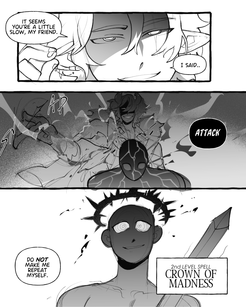 Thought about Chrysus's spell list and drew him casting it, starting with Crown of Madness :J
#oc #DnD