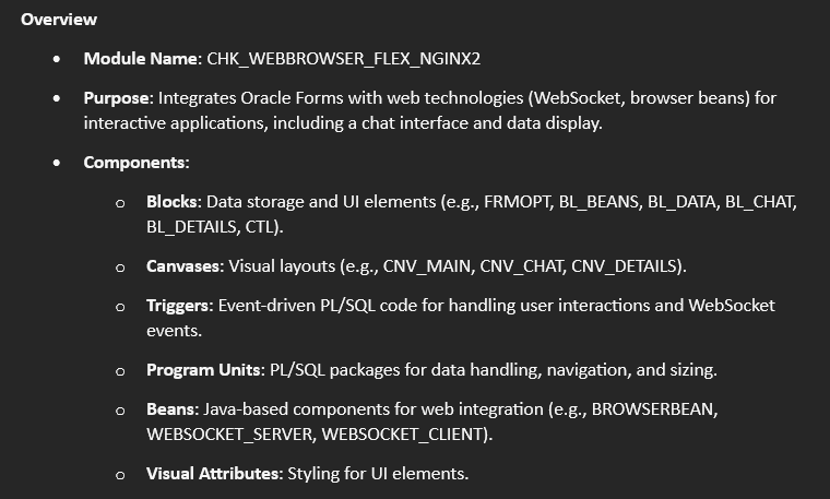 FriedholdMatz's tweet image. I have an #OracleForms complete XML output from a module analysed from @Grok 4.
At first, this is the best documentation of this module!