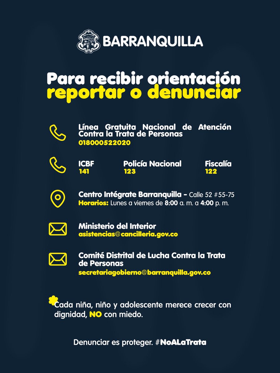 Hoy conmemoramos el Día Internacional contra la Explotación Sexual Comercial de Niñas, Niños y Adolescentes.

En Barranquilla decimos NO a cualquier forma de abuso y seguimos trabajando para que nuestros niños y jóvenes crezcan en entornos seguros y libres de violencia.