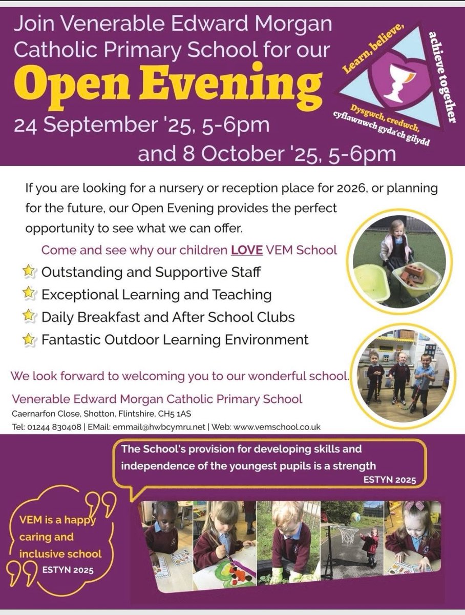 TOMORROW EVENING
If you are looking for a nursery or reception place, or planning for the future, come and have a look at our wonderful school. We look forward to welcoming you to our open evenings. Places available in other year groups ❤️<a href="/srgchs/">St Richard Gwyn Catholic High School</a>
