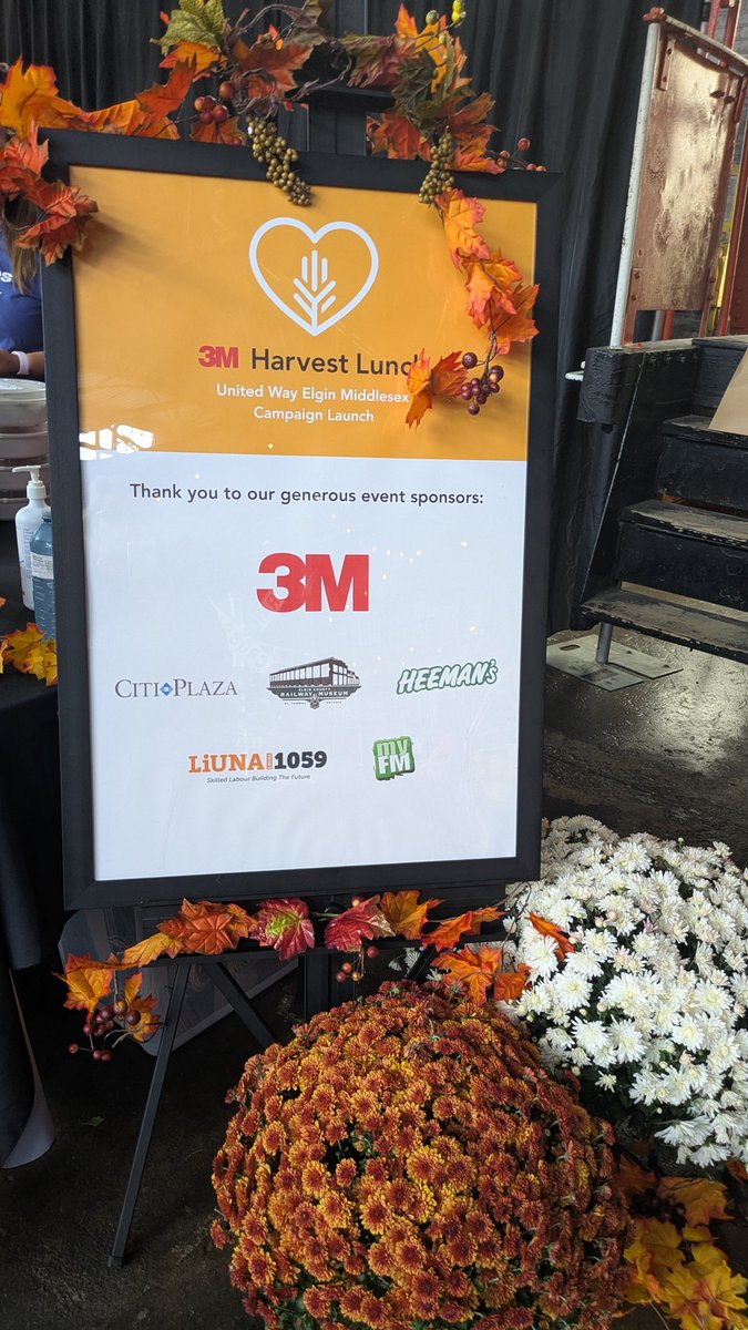 Here we go! 3M Harvest Lunch for <a href="/unitedwayemca/">United Way Elgin Middlesex</a> - doors just opened in #StThomasProud at the Elgin County Railway Museum - tix still available at the door!