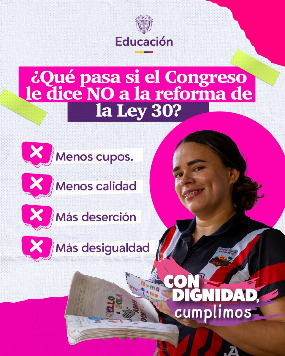¿Qué pasa si el Congreso le dice NO a la reforma? Más cupos perdidos, más deserción, laboratorios deteriorados y proyectos de investigación cancelados. Es condenar a la universidad pública a seguir ahogándose mientras la demanda social sigue creciendo.

#MasPlataParaLaU