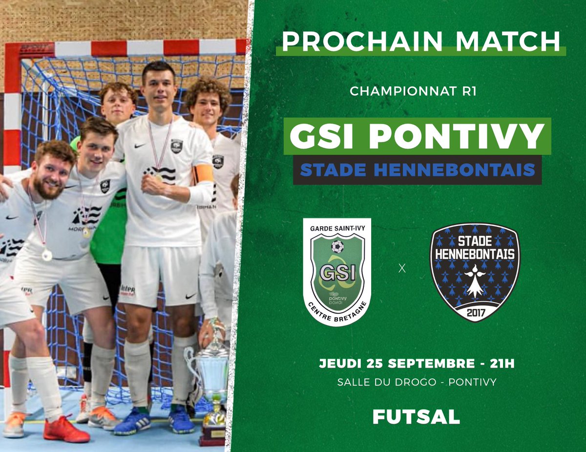 Brets vous annonce le premier match de championnat de notre équipe A futsal ce jeudi 25 septembre à 21h à la salle du Drogo. 

#KitArGwar💚🤍