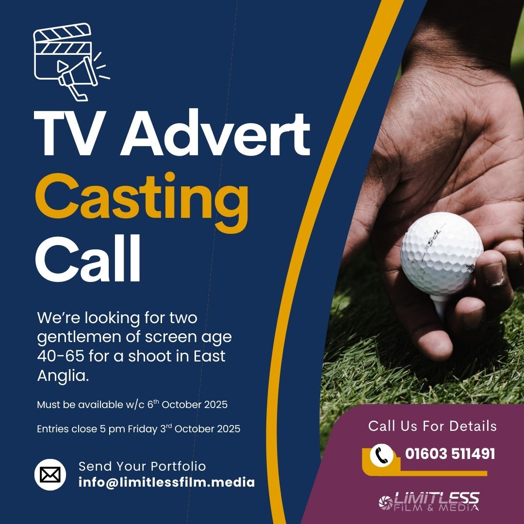 Want the chance to start in a national TV ad?

Send your portfolio to us today in our open casting call

We're looking for two gentlemen of screen ages 40-65 for a shoot in East Anglia next month

Got any questions? Just drop us a message!

#actors #acting #norwich #tvacting