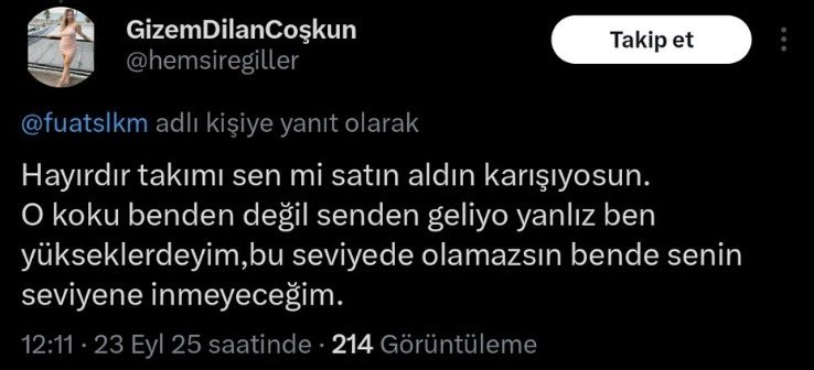Özel hastanede hemşiresin insanlara karşı küçümseyici tavrına anlam veremedim demekki doktor olsan kimseye ağzını açtırmayacaksın. Samsunsporu destekliyorsun belli ki bunun getirmiş olduğu suni etkileşim ve popülarite seni mutlu ediyor yalnız kaçırdığın bir şey var bizler sadece