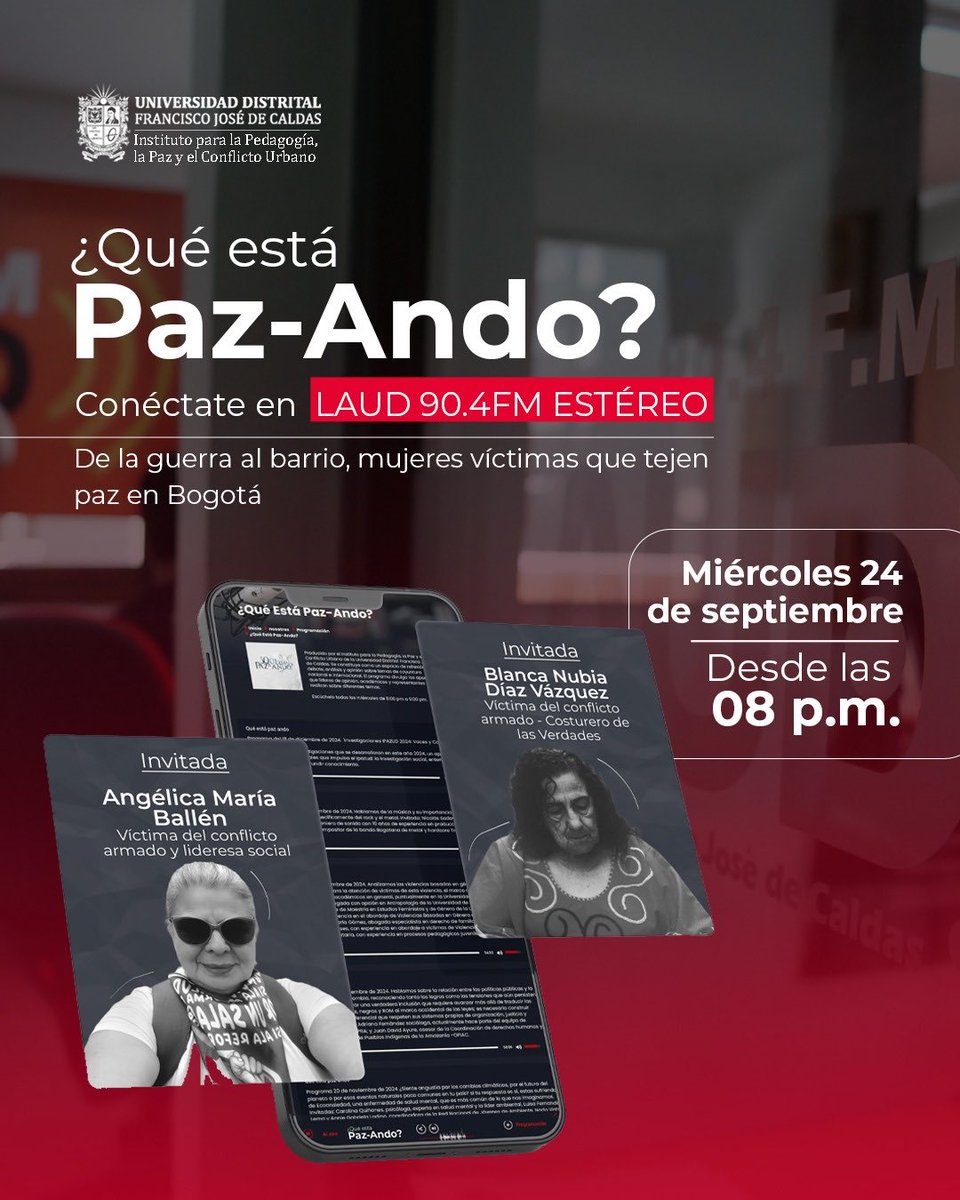 #QuéEstáPazando | De la guerra al barrio, mujeres víctimas que tejen paz en Bogotá 

🙋‍♀️🙍‍♀️Dos mujeres víctimas del conflicto armado llegaron a Bogotá, transformaron el dolor en fuerza y hoy lideran procesos de paz en sus comunidades.

🎙️⁦<a href="/LaudEstereo/">LAUD ESTÉREO</a>⁩ | ⁦<a href="/udistrital/">UniversidadDistrital</a>⁩