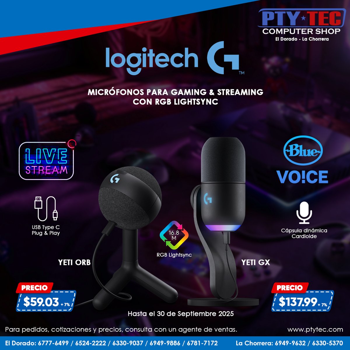 ptytec_computer's tweet image. Los Micrófonos Profesionales Logitech Yeti ORB/GX redefinen el audio con su claridad excepcional y versatilidad.
Son Perfectos para Gaming &amp;amp; Streaming.

Ofertas: ptytec.com/product/search…
 
#Ptyteccomputershop #ptytec #LogitechG #YetiORB #YetiGX #RGBLightsync #Gaming #Streaming