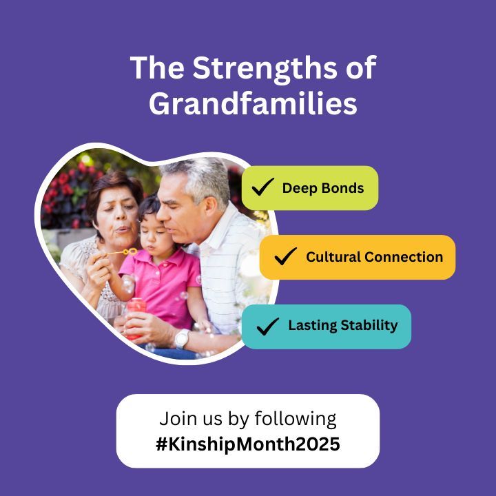 Kinship families have powerful strengths. 💜

Their deep bonds help children feel safe, stable, &amp; seen.

With the right support, they foster better mental health, stronger identity, &amp; more lasting belonging than non-kin foster families.

#KinshipMonth2025