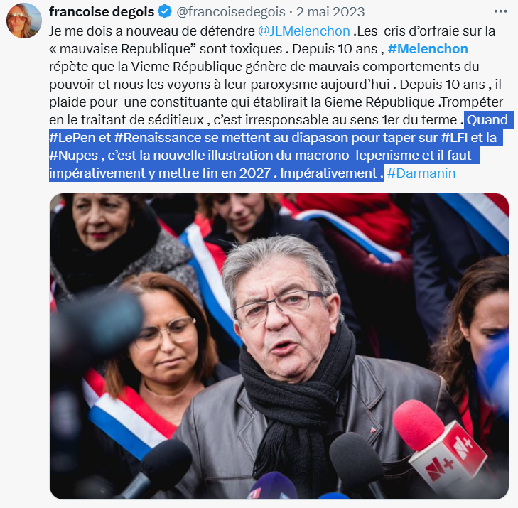 razoor777's tweet image. La Françoise Degois d'avant.
Vous avez basculé dans ce que vous reprochiez à d'autres il y a peu. Relisez-vous, c'est frappant.
#Démonisation