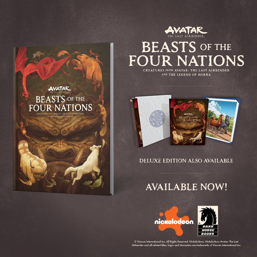DarkHorseComics's tweet photo. Beasts of the Four Nations: Creatures from Avatar: The Last Airbender and The Legend of Korra is available now in Standard and Deluxe Editions! Details: https://t.co/sZRQNHgRfx

By John O’Bryan, with cover art from @DevinElleKurtz. In collaboration with series co-creators Michael Dante DiMartino and Bryan Konietzko and Avatar Studios.