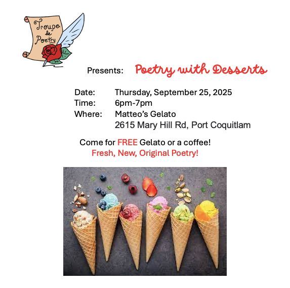 Join Troupe de Poetry this Thursday at Matteo’s Gelato for fresh, original poetry &amp; a gelato or coffee on the house