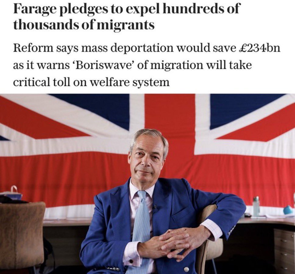 So many problems with this. Apart from the fact that it’s economically illiterate, it’s also morally repugnant. Reform showing their true colours. It was never about illegal immigrants, it’s racism pure and simple. Caused by Brexit in the first place, now Farage is doubling down.