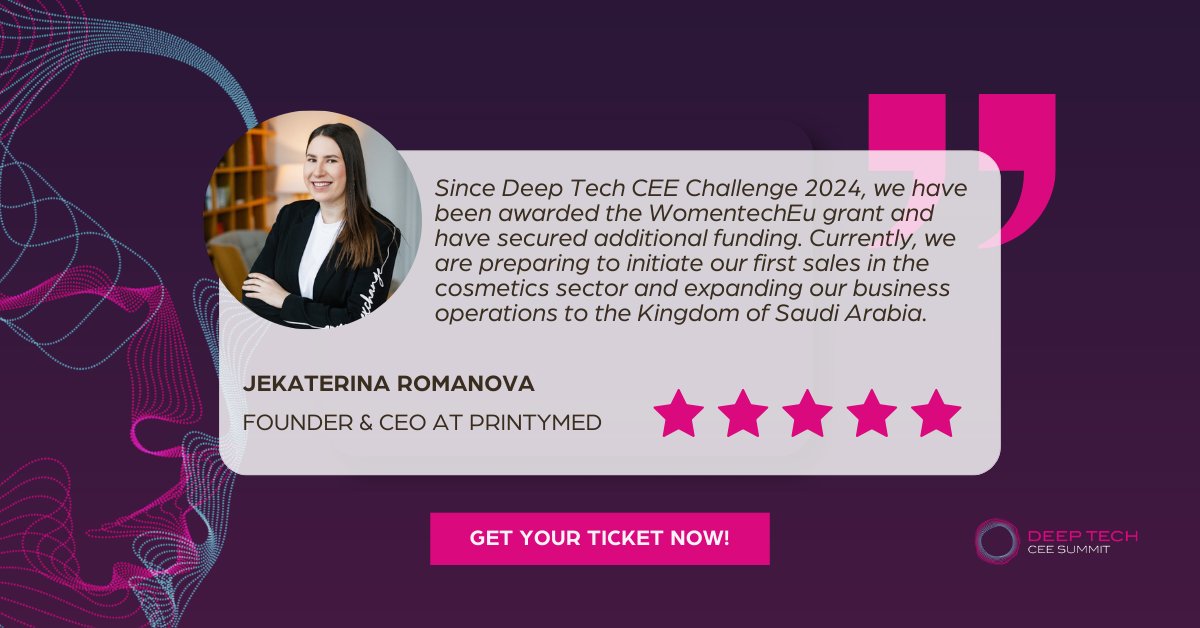 DeepTechCEE's tweet image. Where will you meet the best deep tech startups like PrintyMed to find a partner or potential investment?
Only at Deep Tech CEE Summit!
Join us at the Warsaw, Oct 27-29! 
👉deeptechsummit.eu/tickets/
#DeepTechCEE