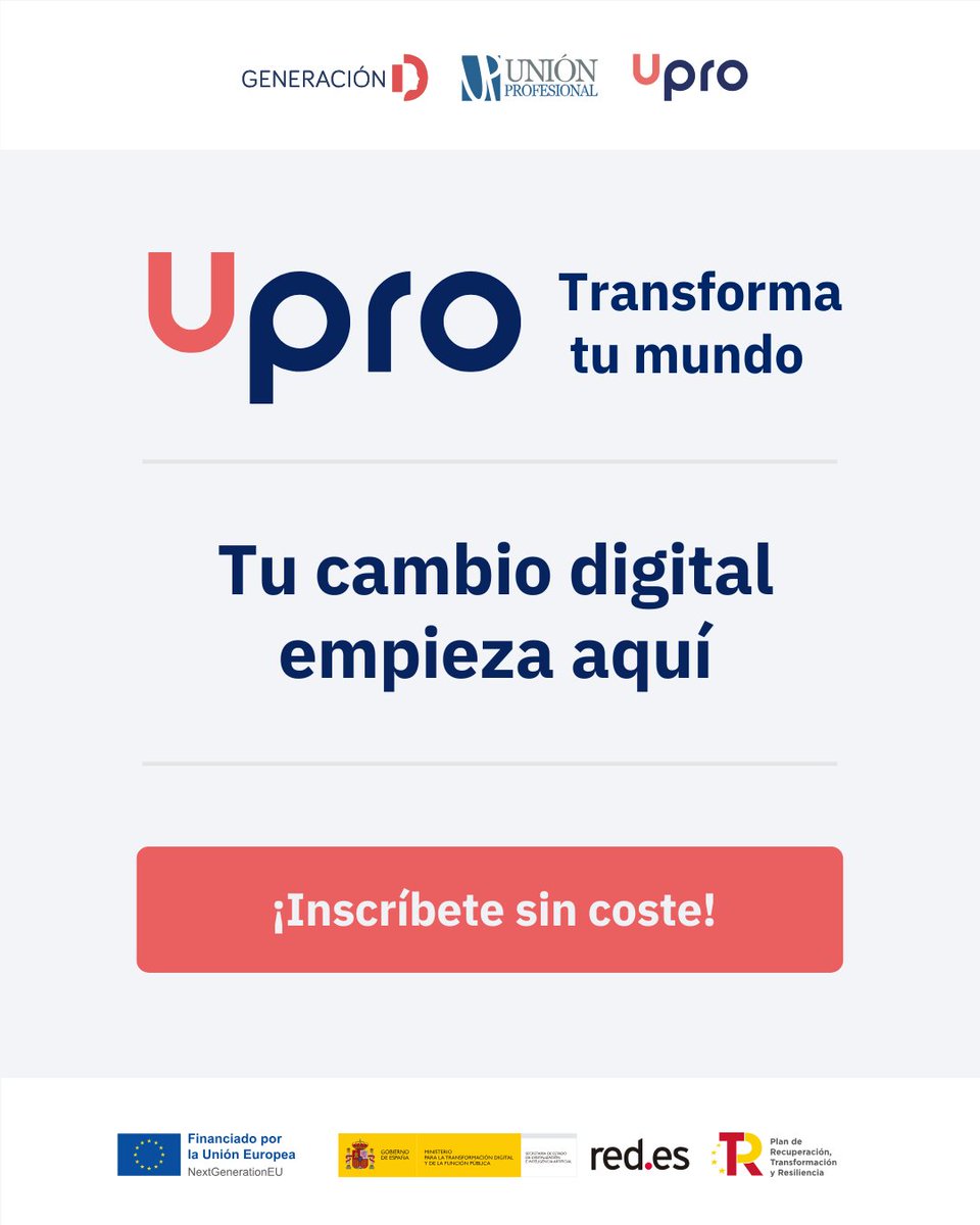 🚀El mundo digital avanza rápido, ¿y tú?
Unión Profesional y Red.es lanzan Upro, una formación en Competencias Digitales enfocada a médicos, gratuita y flexible.
👉 ¡Aprovecha esta oportunidad por ser colegiado de COMAST! Inscríbete:
…tenciasdigitales.unionprofesional.com/formulario-de-…