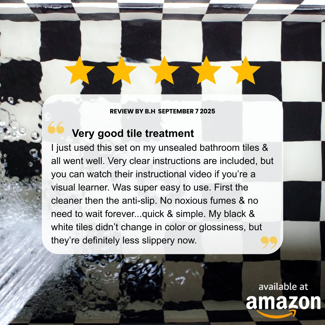 ⭐️⭐️⭐️⭐️⭐️ “Quick, no fumes, no color change, my tiles look the same but are way safer!”
That’s Slip No More’s Anti-Slip Tile Treatment at work. 👣
👉 Available now on Amazon.
#SlipNoMore #AntiSlip #TileTreatment #HomeSafety #AmazonFinds