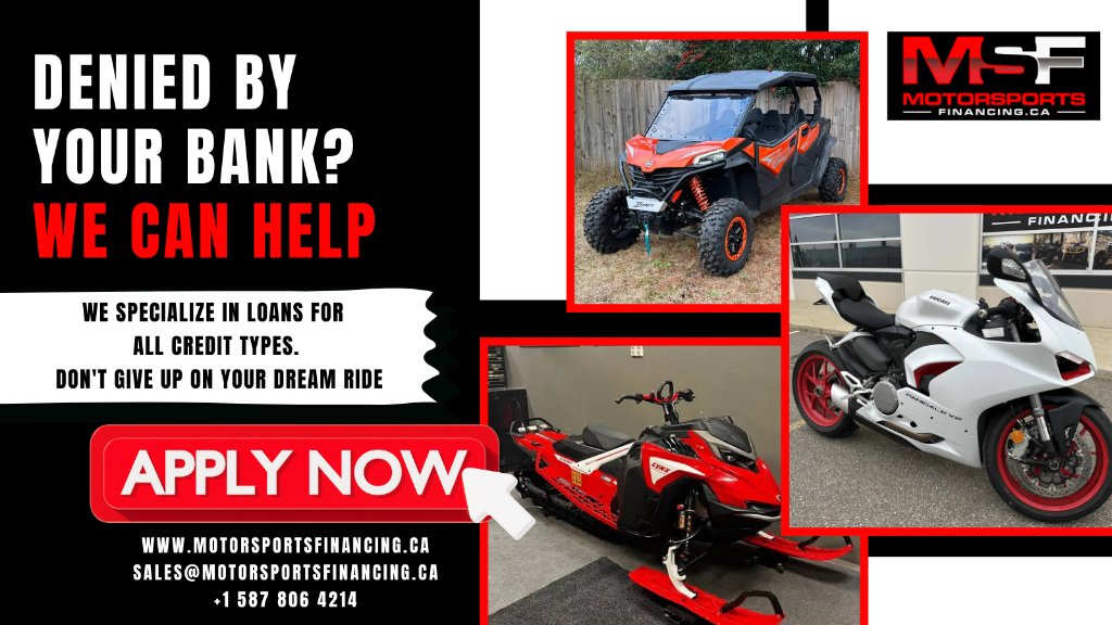 Motorsports_ca's tweet image. Don't give up on your dream ride. We specialize in financing for all credit types. Get approved for a motorcycle, UTV, snowmobile, and more.

Apply now and get back on track!

#MotorsportsFinancing #BadCreditFinancing #GetApproved #DreamRide #motorcycle