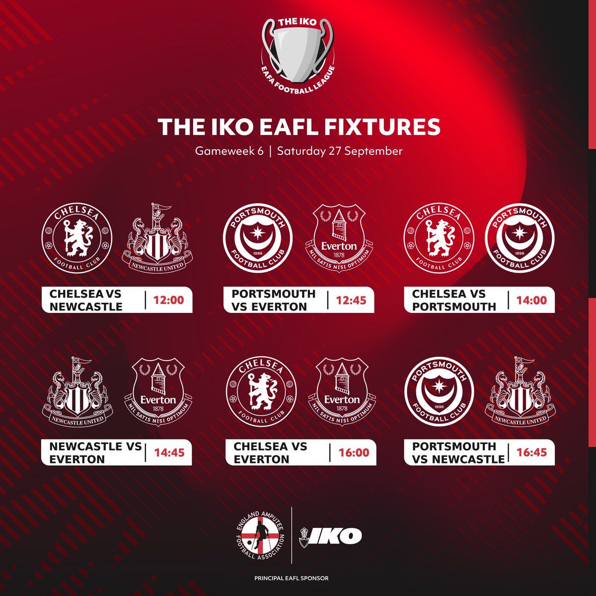 ⚽️ 𝚃𝚑𝚎 𝙵𝚒𝚗𝚊𝚕 𝙶𝚊𝚖𝚎𝚠𝚎𝚎𝚔 🏆

The IKO EAFL 2025 season concludes on Saturday with champions to be crowned!

Everton have the trophy in their grasp thanks to a six point lead at the top but still need to complete the job this weekend

#EAFAFamily | #IKOChamps | @IKOplc