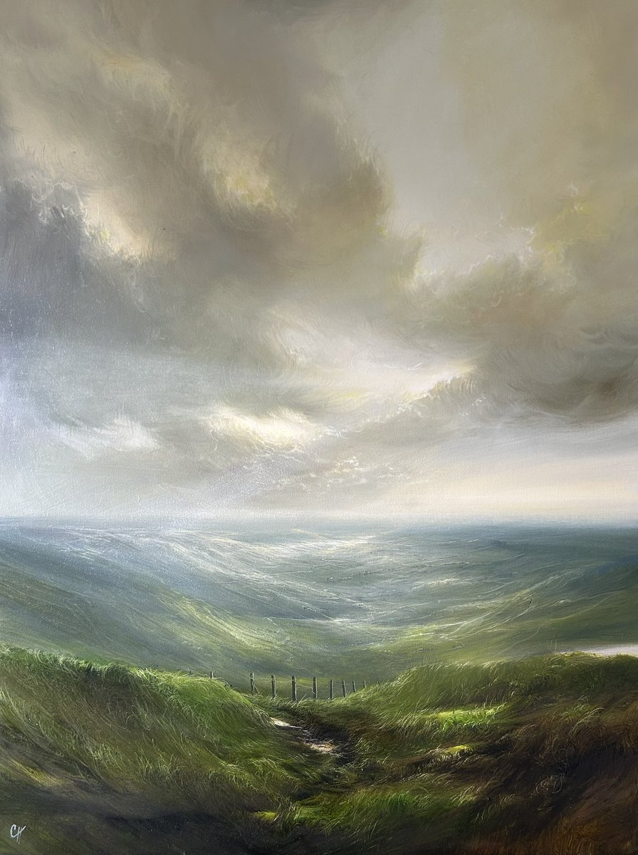 haleyartist's tweet image. New work! Opening 4.10.25 @chantryhousegallery 🌿 2025 Solo Exhibition of new paintings celebrating land and sky #landscapeartist #oilpainting #sky #yorkshireartist