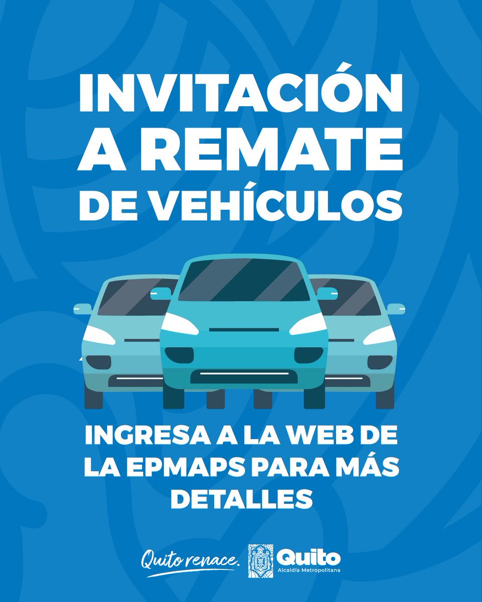 💧 #AguaDeQuito | Participa en el remate de 89 automotores de EPMAPS.

Consulta el listado completo y el proceso para participar ingresando en 🔗 aguaquito.gob.ec/invitaciones

#QuitoRenace