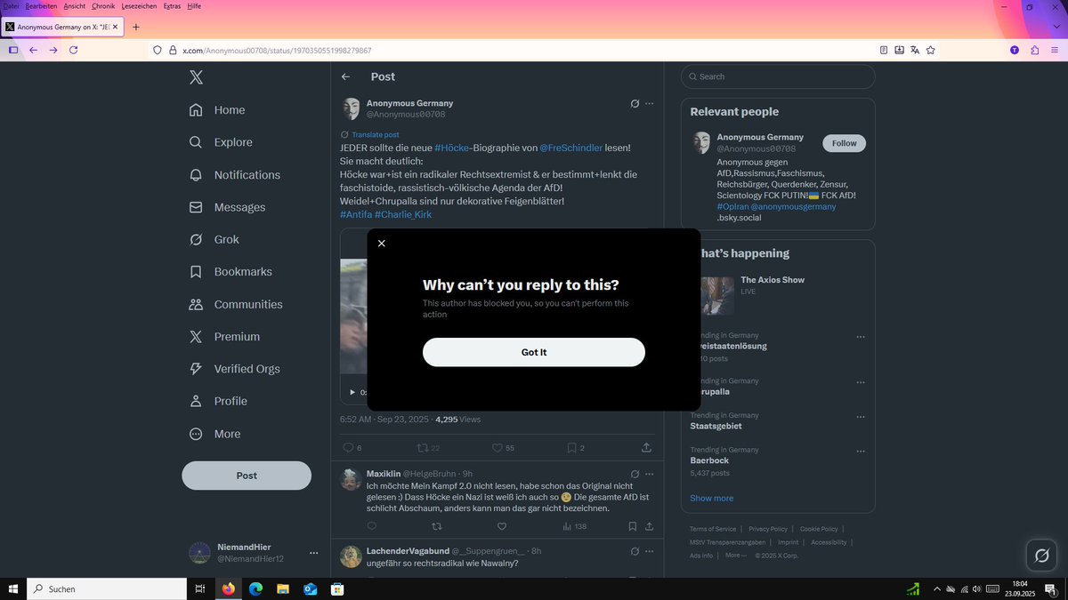 und weil ihr ja so freiheitsliebend seid, müsst ihr ständig jeden, der nicht eurer meinung ist, blocken...

#LinkeSekte
#GrueneSekte
#GruenmachtDumm