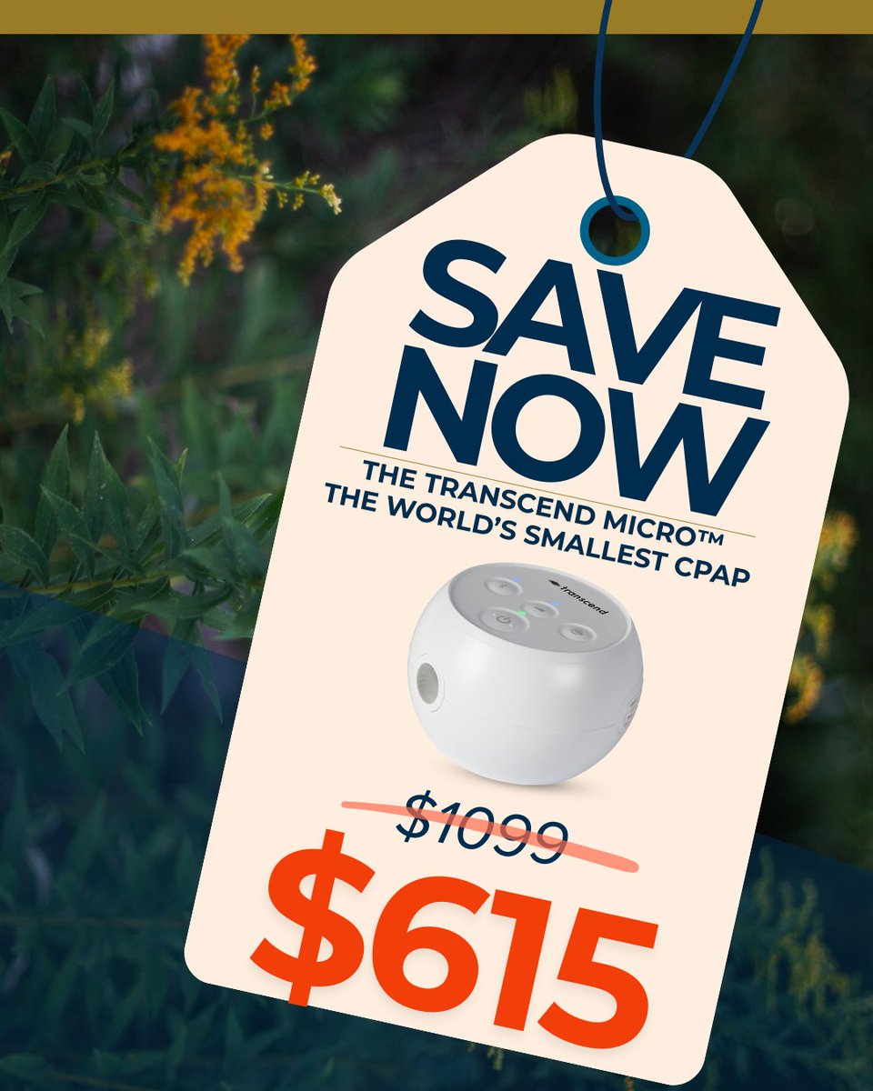 Transcend_CPAP's tweet image. 🚗✈️🛤️ Take your sleep on the road.
The Transcend Micro™ is the world’s smallest CPAP—ultra-quiet, palm-sized, and travel-ready.

Now through October 12, get it for just $615.
#TranscendMicro #TravelLight #SleepAnywhere #CPAPfreedom