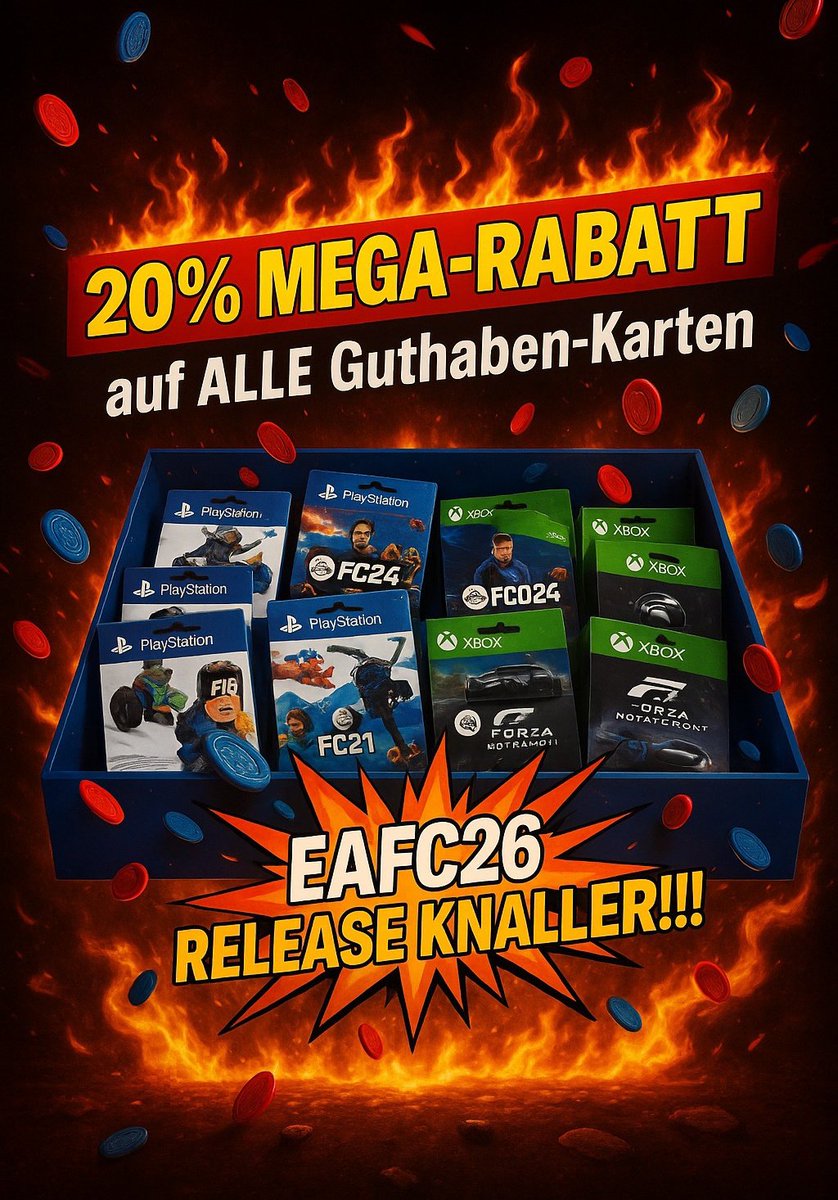 Deal_Bot_DE's tweet image. 💸ALL PSN &amp;amp; XBox  bis -21% 💸

Für sämtliche PSN und XBox Codes.
Auf bereits reduziertes‼️ Guthaben 11% extra Rabatt 🤑 

200€ Guthaben z.B. für nur 160,87€  - 39,13€  💸 geschenkt 

Alle Codes:
tinyurl.com/DEAL-BOT*
🔑 Code: EAFCDE26

#Deal_Bot #PSN #Rabatt #eafc26 #eafc