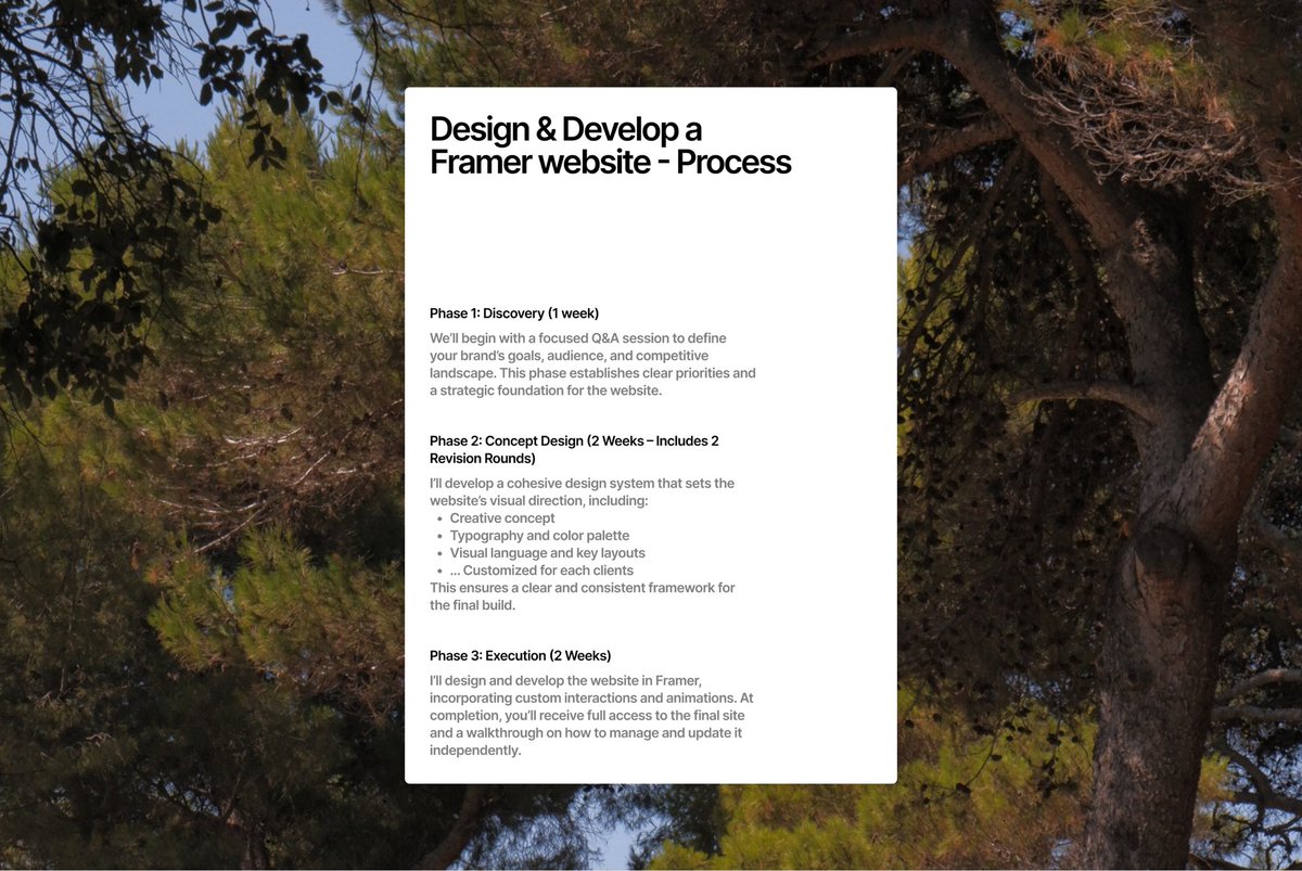 Nataliatimea's tweet image. Here’s my process how I design and build websites in Framer for clients: from first idea to final launch.