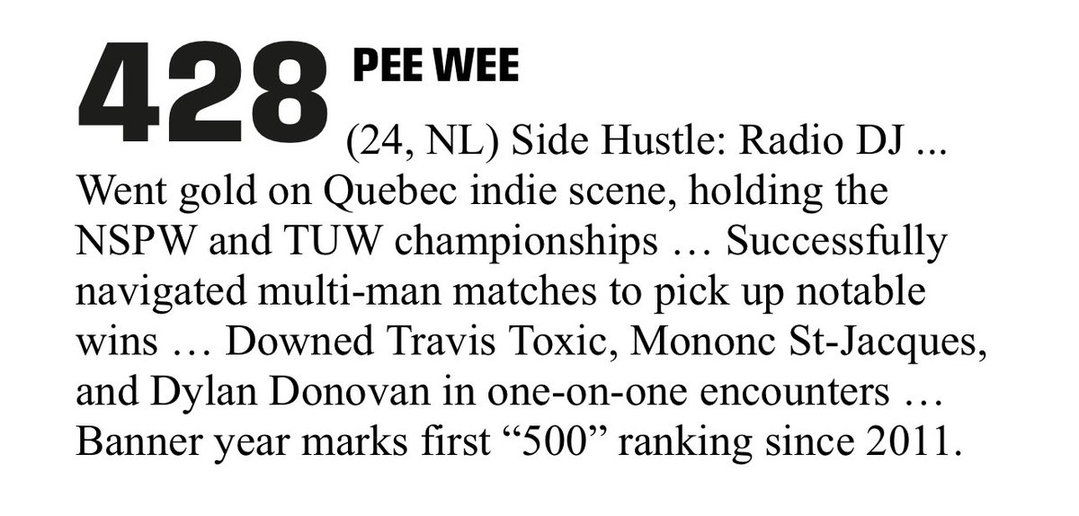 Après plus de 10 ans… me voilà de retour dans le Top 500 de la <a href="/OfficialPWI/">PWI (Pro Wrestling Illustrated)</a>, classé 428e au monde 🙏🔥 Première fois depuis 2011.

Reconnaissance X 1000 pour mes adversaires, promoteurs et scénaristes qui rendent ça possible ❤️

Pas mal pour un « vieux » de 43 ans 😎