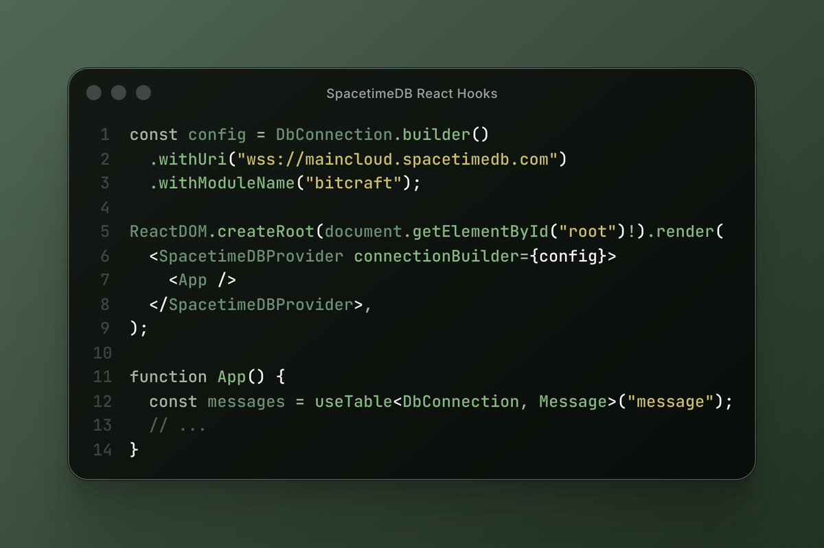 TylerFCloutier's tweet image. Using React with SpacetimeDB is now this easy.