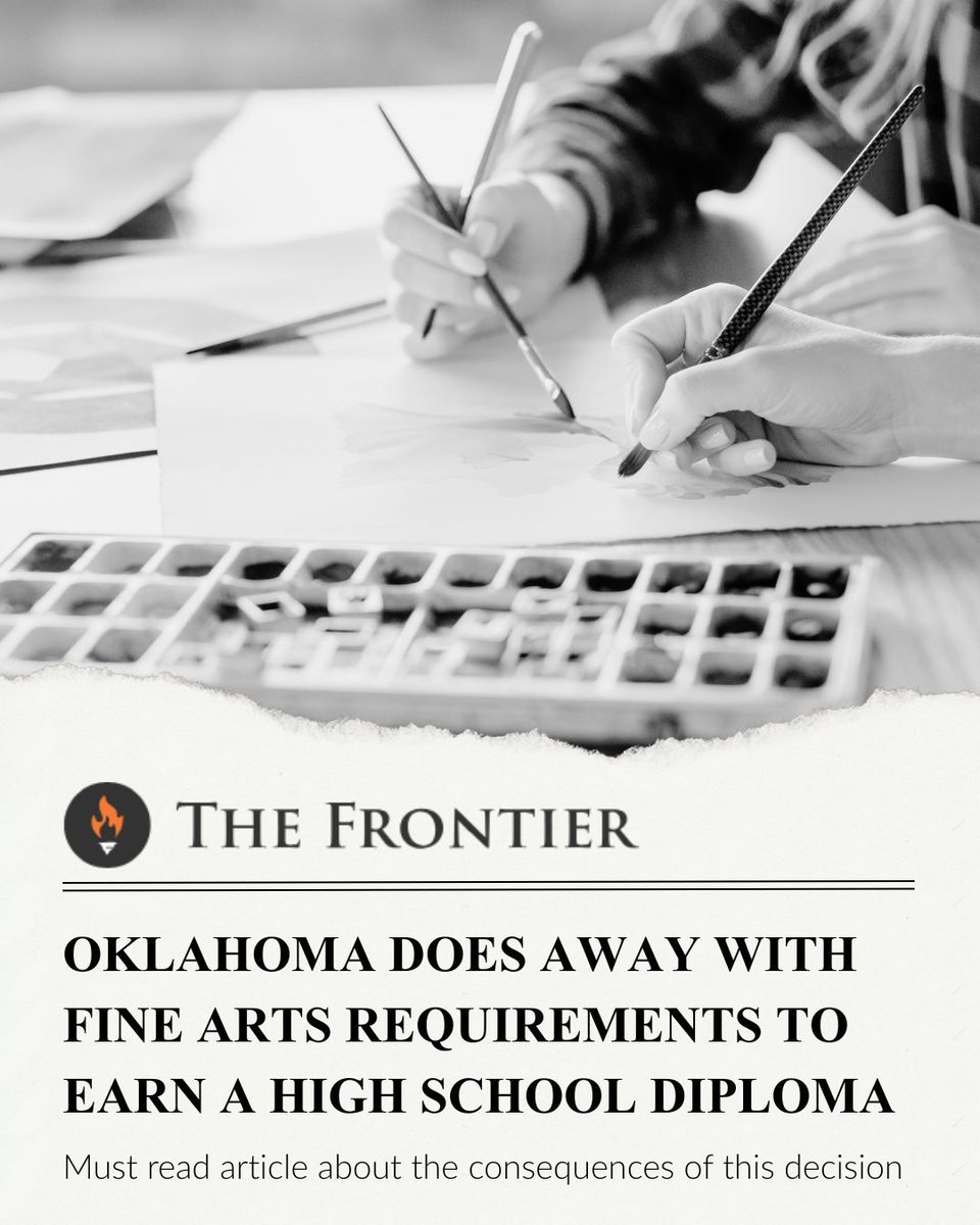 Read the full article by @ReadFrontier to understand the profound impact this policy has on the future of Oklahoma, it's workforce, and economy. 

Read the article: readfrontier.org/stories/oklaho… 

#ArtsEducation #OklahomaArts #OklahomaStudents #OFTA