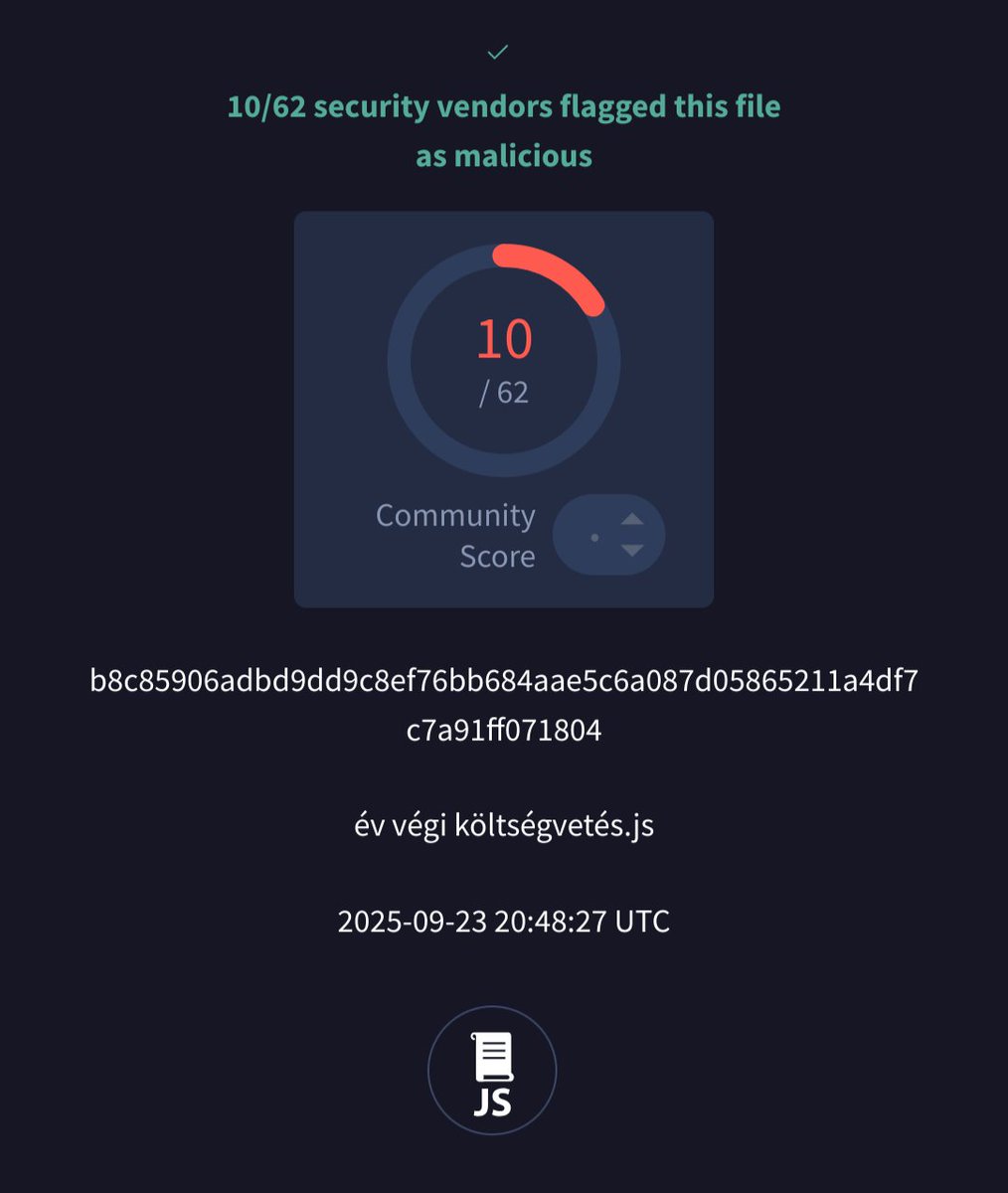 smica83's tweet image. Hey @whitehoodie4 
This one specifically dropped to Hungary: &apos;év végi költségvetés.js&apos; 
@abuse_ch 
bazaar.abuse.ch/sample/b8c8590… 
Usual #guloader and #formbook