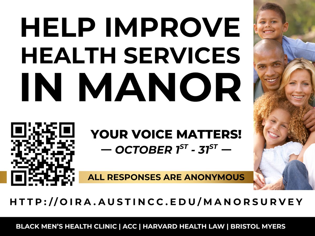CommUnityCareTX's tweet image. 📣 Have your voice heard, Manor! The Manor Health Survey, led by the @The_BMHC, is your chance to tell us what health services work and don&apos;t work in your community.
 📅 Survey Period: Oct 1–31 
✅ Confidential &amp;amp; IRB-approved 
#CommUnityStrong #HealthEquity #CommunityHealth #BMHC