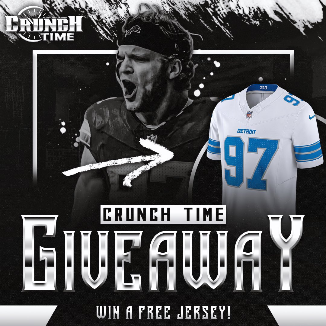 🚨DETROIT LIONS JERSEY GIVEAWAY🚨

We are giving away a NEW DETROIT LIONS JERSEY of your choice in honor of the WIN vs. the Ravens

Jared Goff. Penei Sewell. Aidan Hutchinson. Amon-Ra. Jahmyr Gibbs. YOU CHOOSE.

TO ENTER: 

➡️ Follow <a href="/officialctpod/">Crunch Time Sports</a> 
➡️ Like &amp; Retweet this tweet