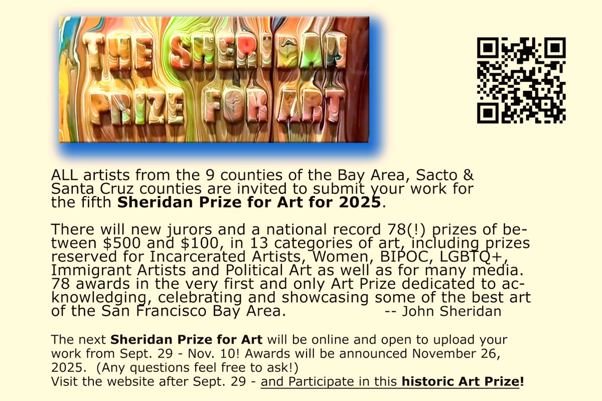 JohnSherArt4109's tweet image. Are there any actual artists on this platform?  I wonder.  But in an optimistic spirit if you are, or you know, any artists in the SF Bay Area the historic Sheridan Prize for Art is beginning Sept. 29-mid November:  #art #sfart #sfartist #sfartgallery